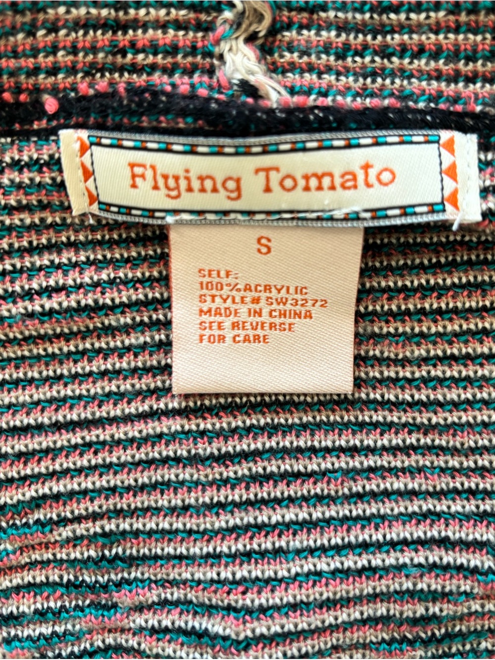 Flying Tomato S Open Sweater Cardigan Southwestern Boho Aztec Turquoise Coral - Picture 5 of 9